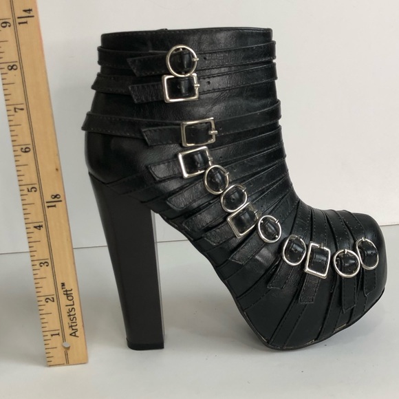 Woman’s black buckle platform zip up ankle boots size 6 - Picture 4 of 13